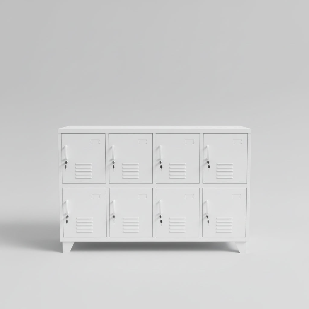Industrial Metal Sideboard Locker – 8 Door Storage Cabinet (1500mm) White