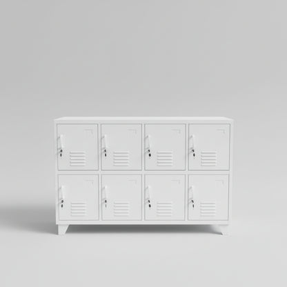 Industrial Metal Sideboard Locker – 8 Door Storage Cabinet (1500mm) White