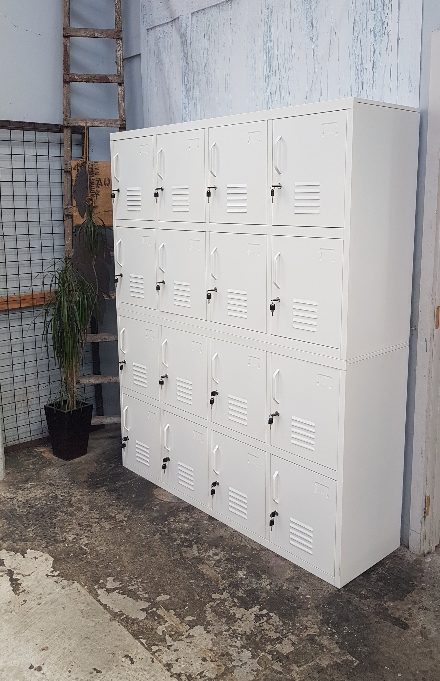 Set of White metal 16 door locker cabinet