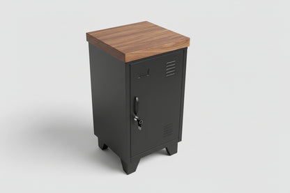 black right open locker with dark Oak top, neutral setting 