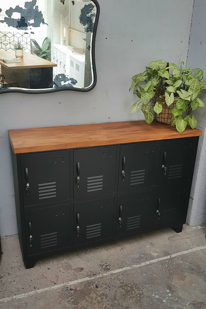 oiled Rimu top on black 8 door locker